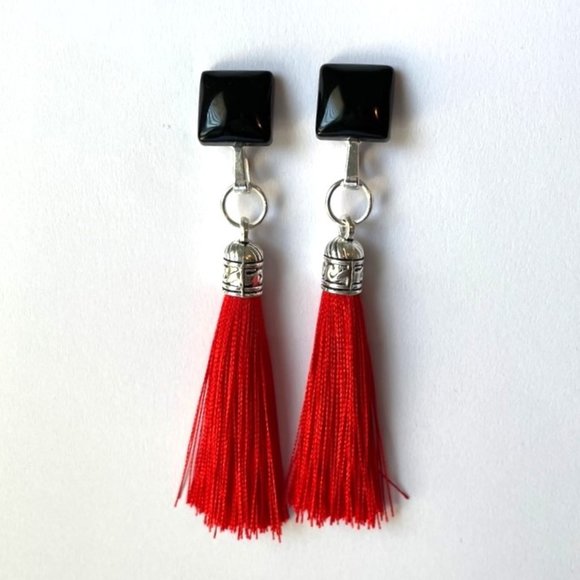 Red and Black Tassel Earrings - Picture 1 of 3